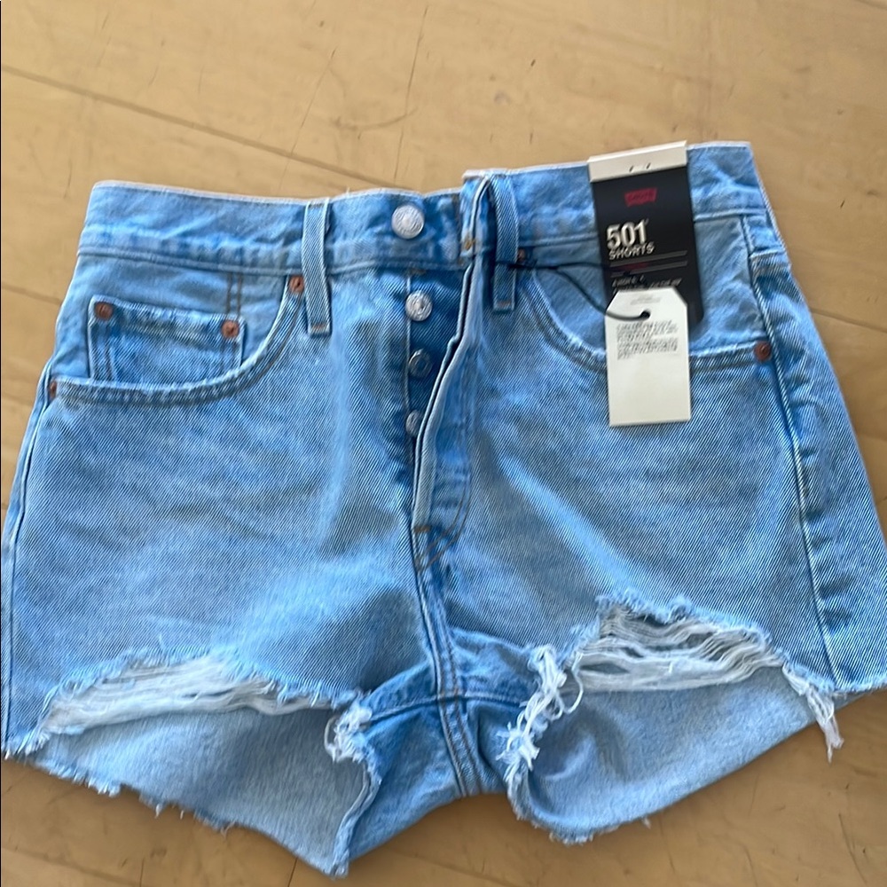 Levi's Blue Jean Shorts High-Waisted Distressed
